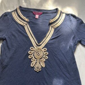 Lilly Pulitzer Navy Blue Tunic with Gold Embroidery